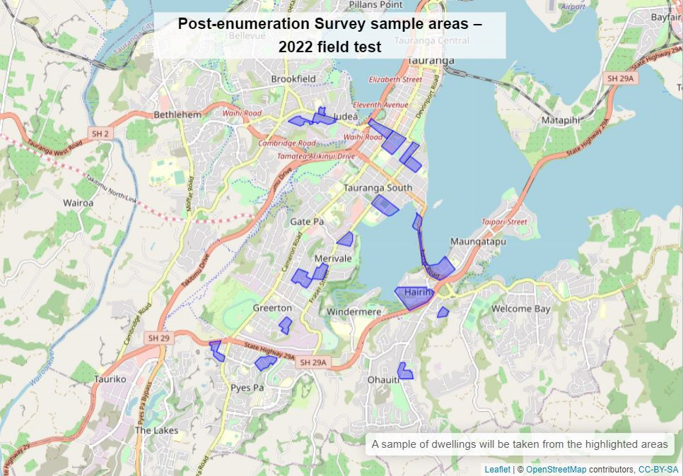 Map showing Post-enumeration Survey sample areas - 2022 field test. Text alternative available below map.